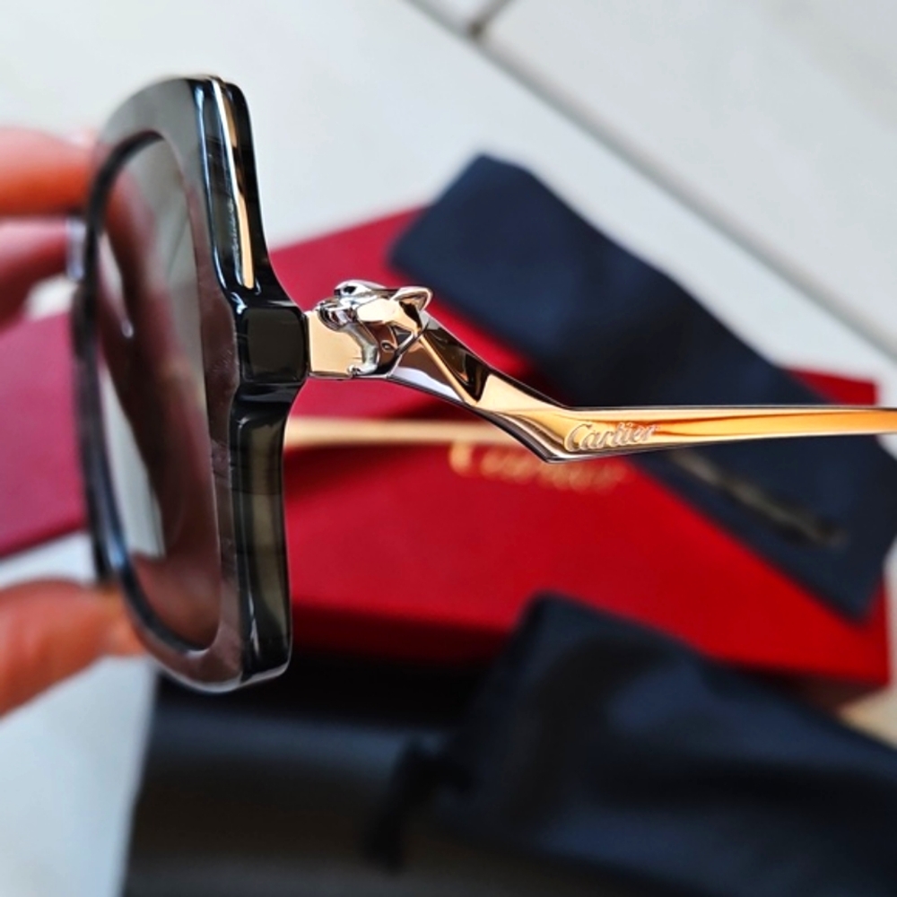 💸SOLD💸 NWT Panthère de Cartier Havana  Sunglasses Silver Black 🐆 - Picture 2 of 8